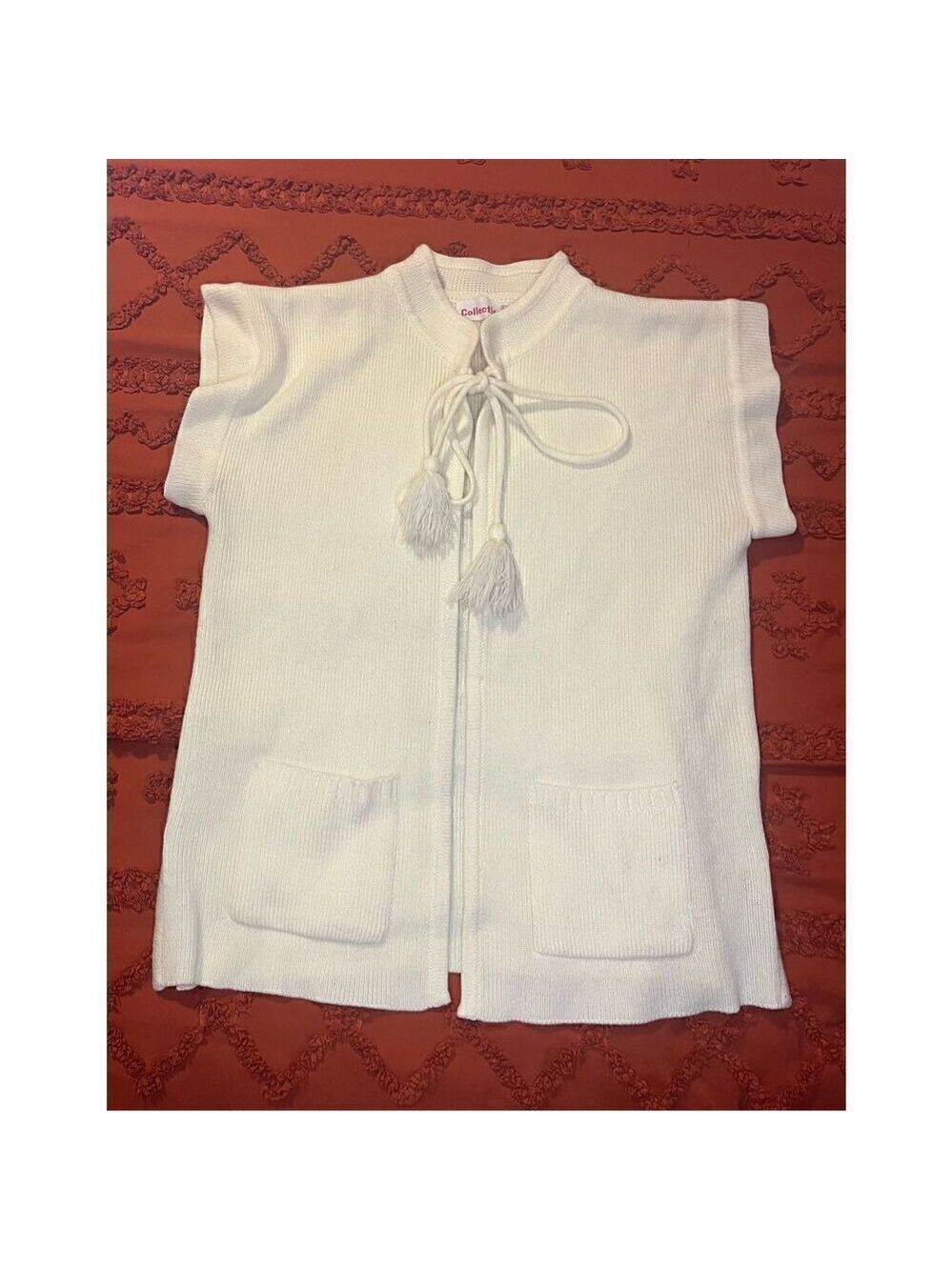 Pompom creamy quirky pockets mock collar size 38